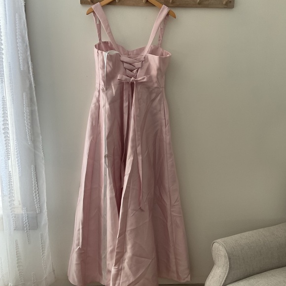 ALFRED SUNG Lace-Up Bustier Full Skirt Pockets Satin Pink Maxi Dress NWT 12 - Picture 7 of 12